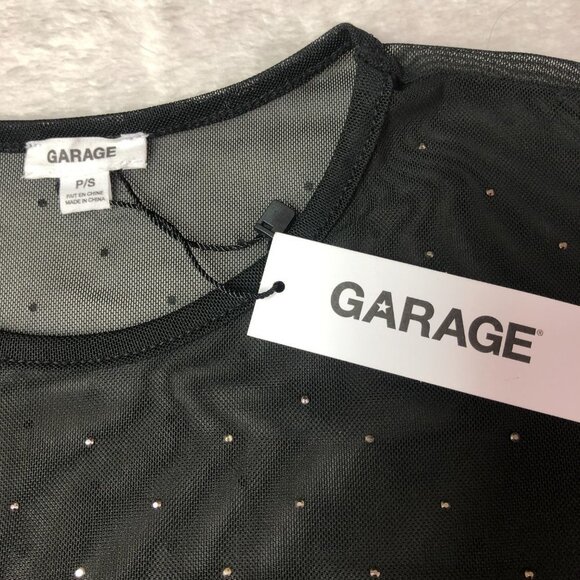 NWT Garage Black Mesh Short Sleeve Crop Top With Rhinestones Size Small - Picture 4 of 9